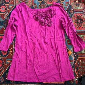 LOFT Magenta Blouse with Floral Accent
